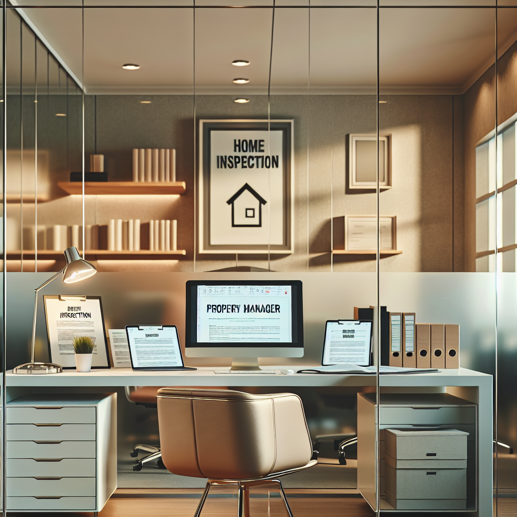 A professional office scene featuring digital home inspection reports and legal documents, representing preparedness and trust in real estate transactions.