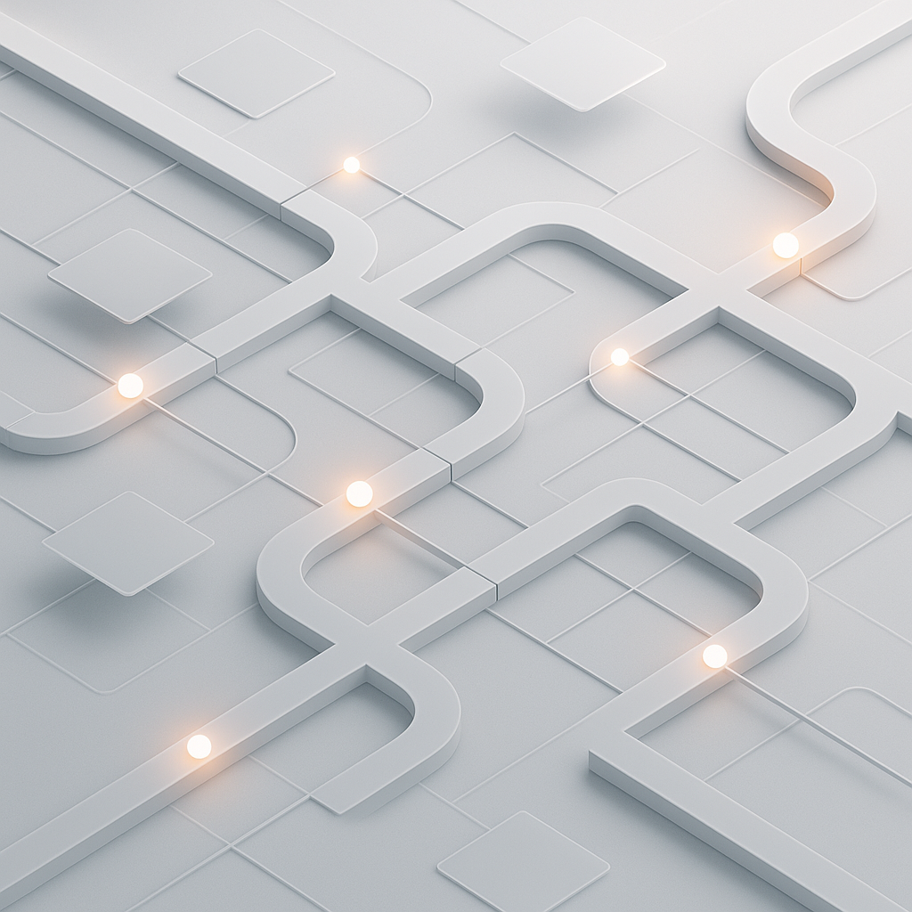 Abstract visual of buyer-seller transactions and escrow processes