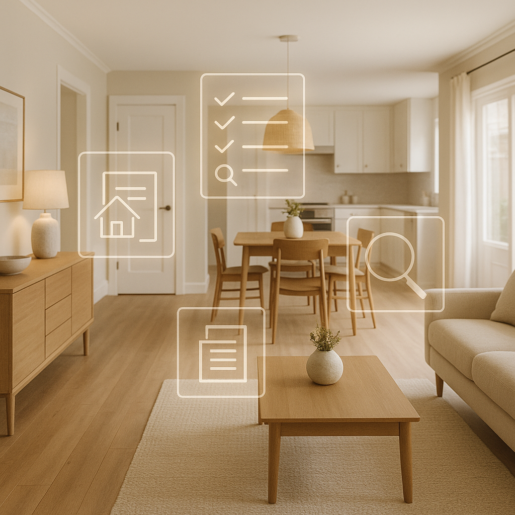 Modern rental home interior showing inspection and documentation