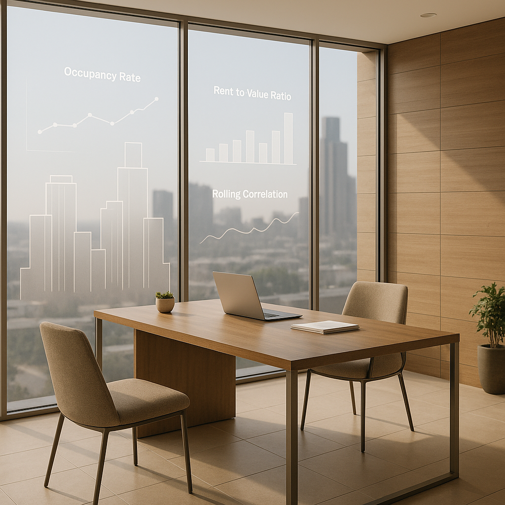 Professional office with rental market metrics holograms