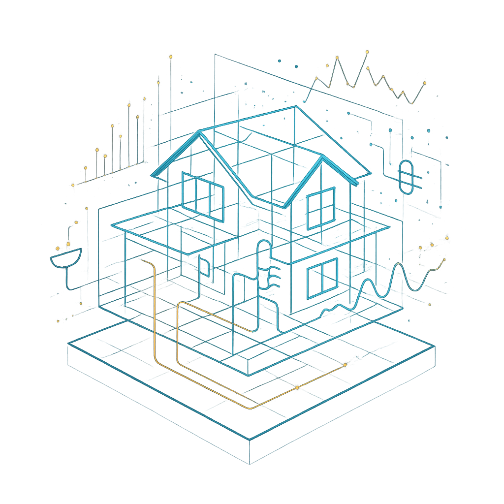 Architectural visualization showing home systems and data flow