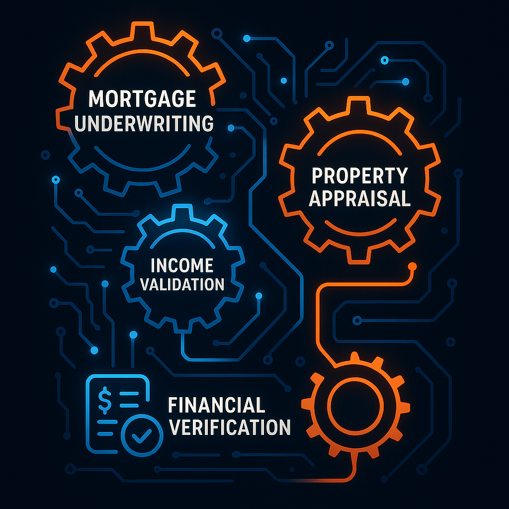 Conceptual mortgage underwriting workflow illustration