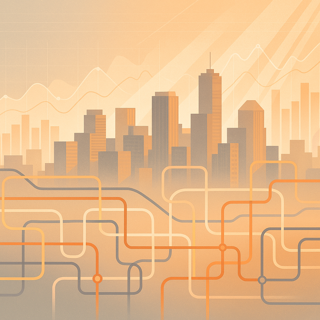 Stylized Amarillo city skyline with data visualizations
