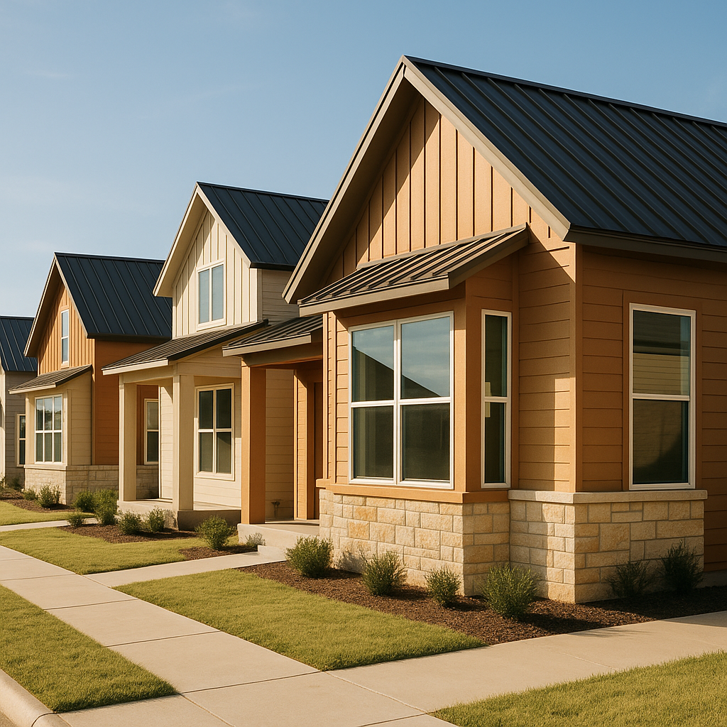 Small subdivision with reinforced roofing and energy-efficient windows under clear sky