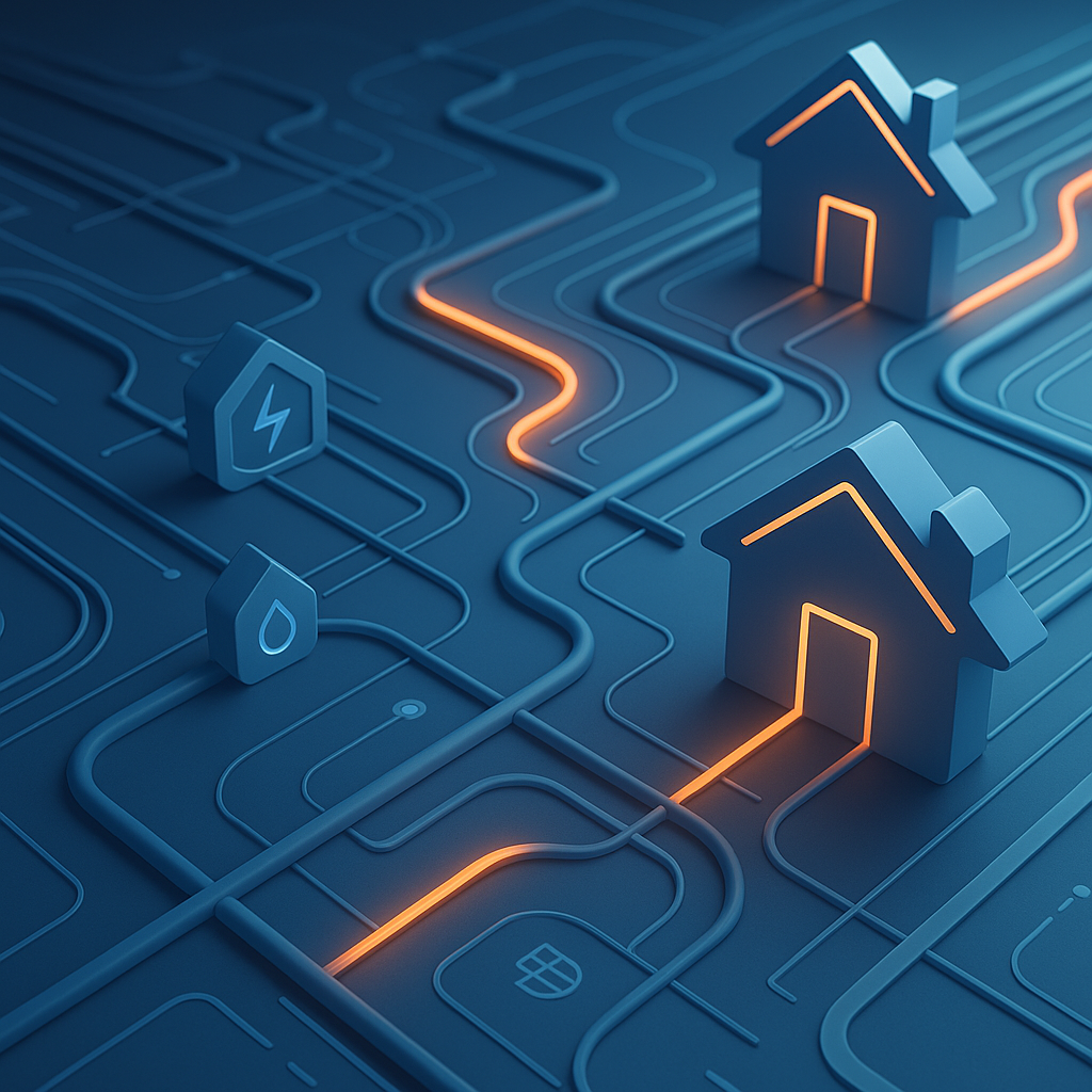Digital 3D illustration of interconnected roads, utilities, and drainage for Panhandle development