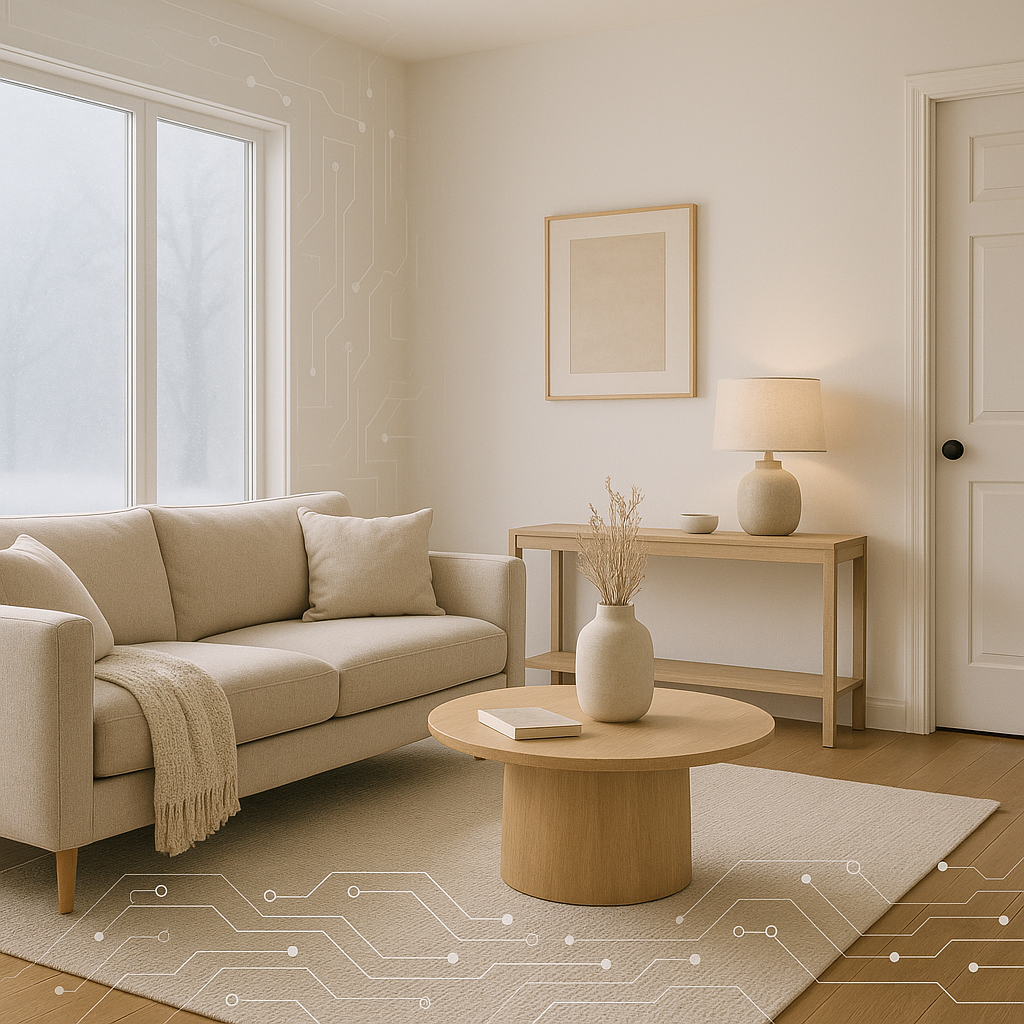 Modern Amarillo home interior showing winter conditions outside