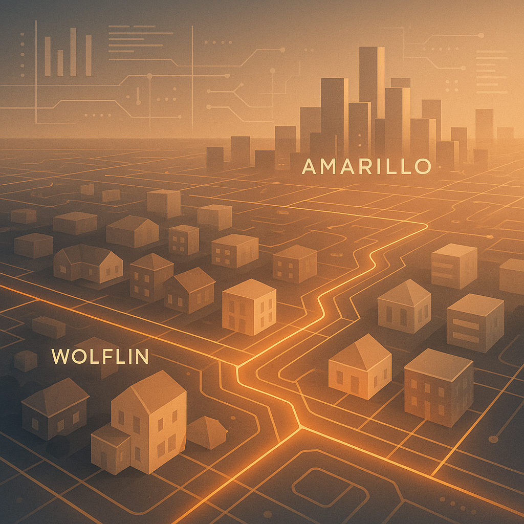 Conceptual cityscape illustrating Amarillo’s neighborhood connectivity and investment potential