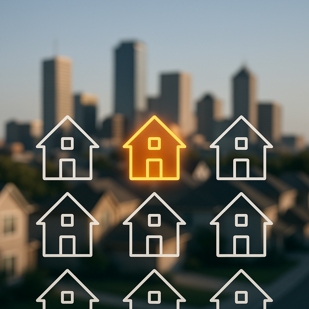 Stylized homes cluster highlighting limited availability in Amarillo
