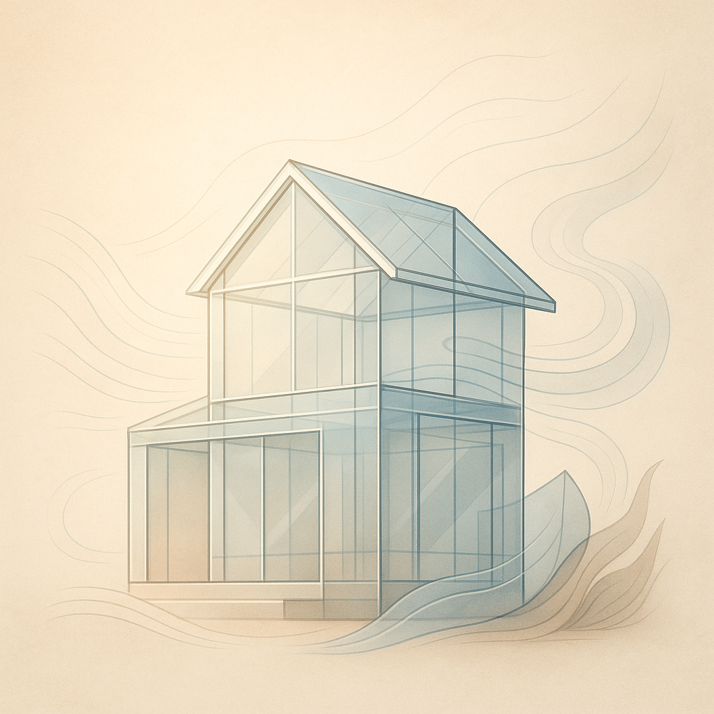 Abstract home structure illustration representing safety, functionality, and integrity