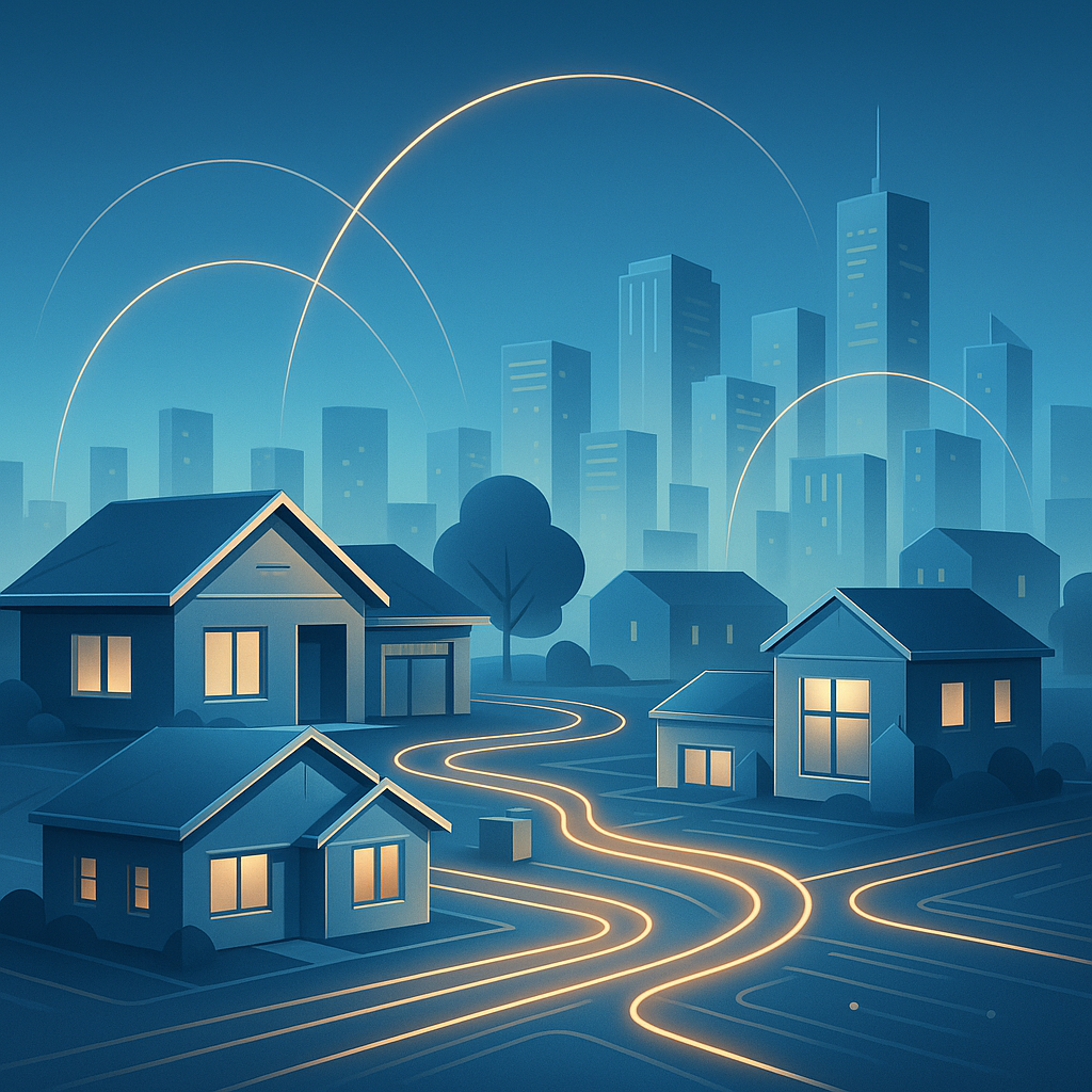Amarillo cityscape with glowing pathways representing outreach and lead capture