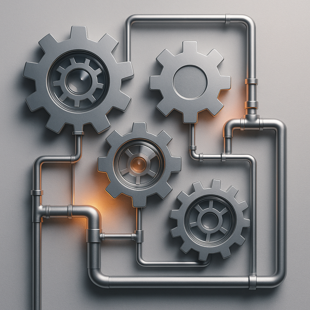 Abstract gears and pipelines symbolizing structural integrity