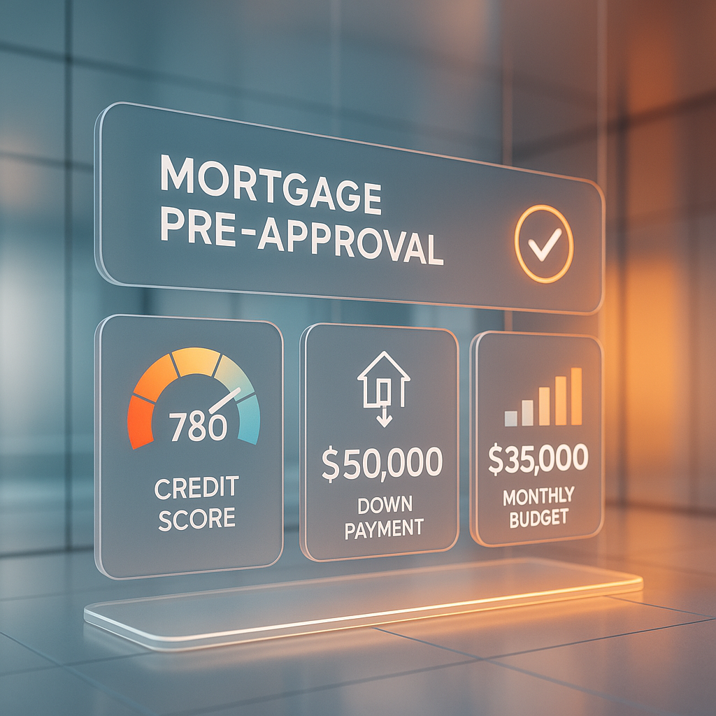 High-tech digital interface showing mortgage pre-approval metrics and financing options for first-time buyers in Texas Panhandle