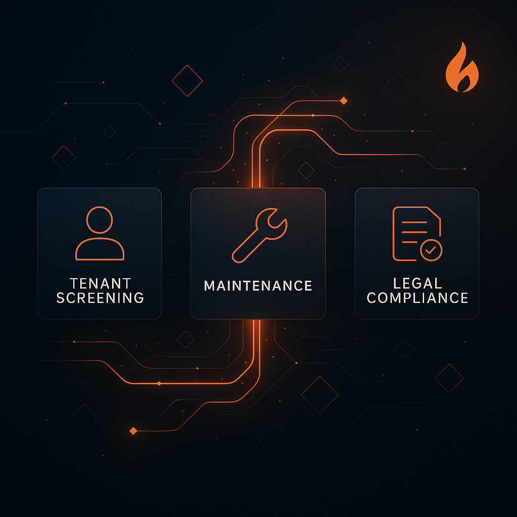 Virtual environment showing tenant screening and compliance workflows