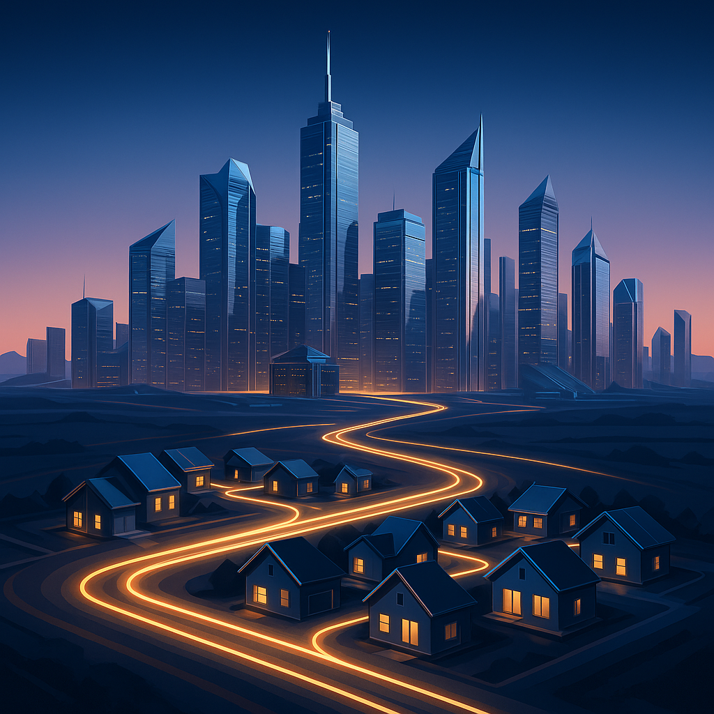 Futuristic Texas Panhandle city skyline representing market dynamics