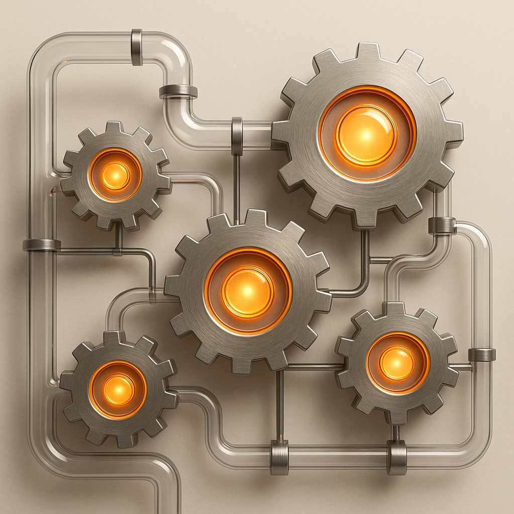 Abstract interconnected gears representing property management systems