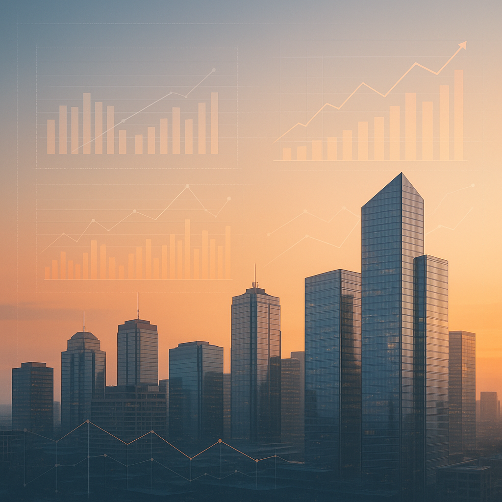 Futuristic Amarillo city skyline with data charts and network lines for deal tracking