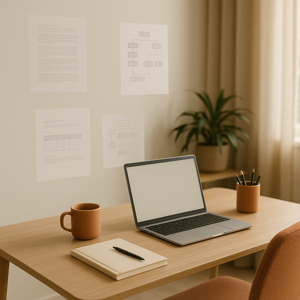 Organized office workspace representing thorough documentation