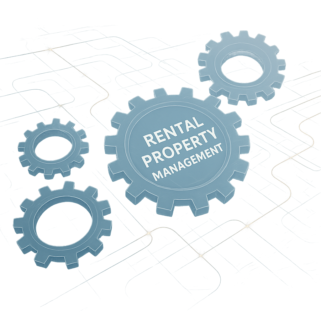 Abstract representation of rental property management workflows and steady income