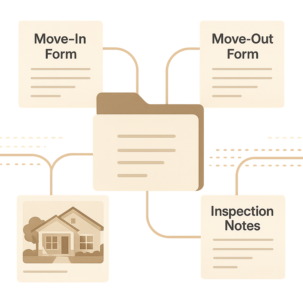 Digital rental property document system with organized folders and data flows