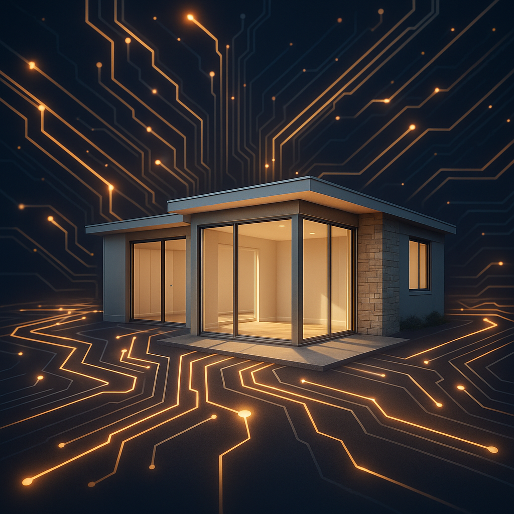 Abstract workflow displaying property management process and empty rental unit