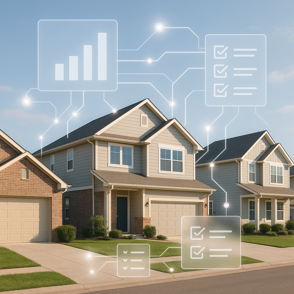 Modern Amarillo properties with data-driven maintenance icons overlay