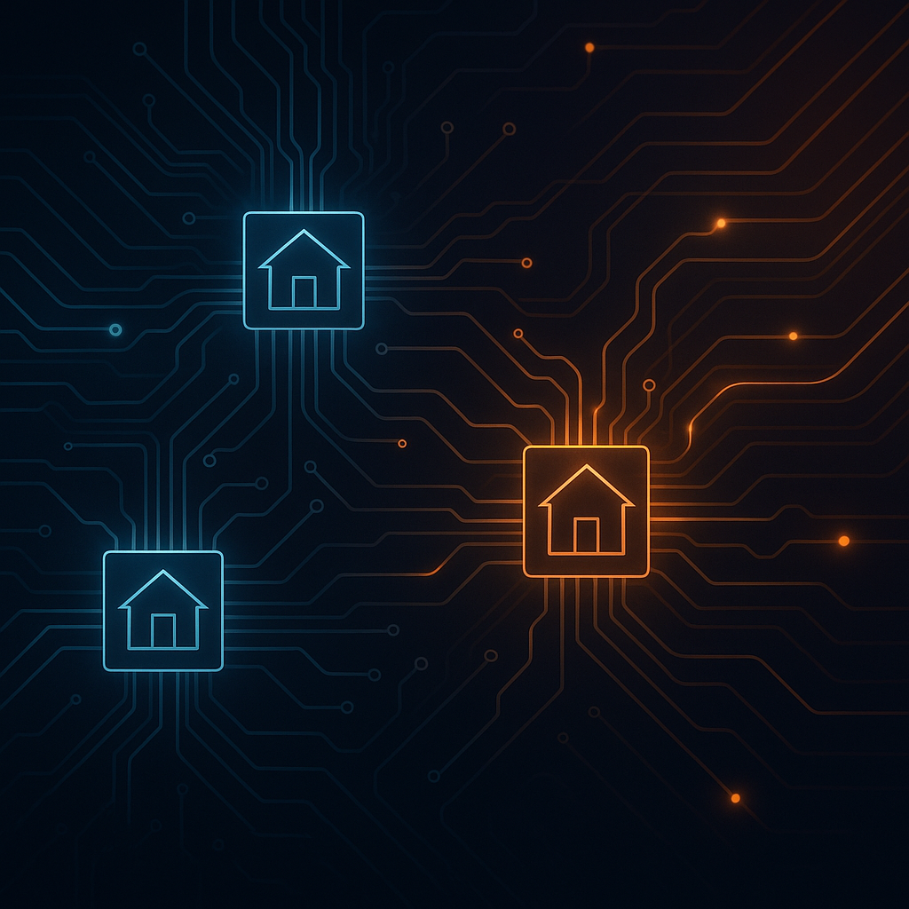 Data-driven rental pricing system illustrated with glowing circuits