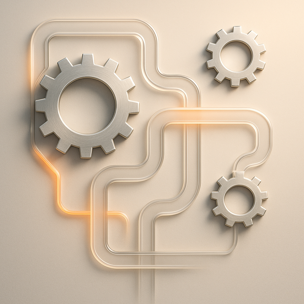 Abstract pathways and gears symbolizing systematic property management documentation