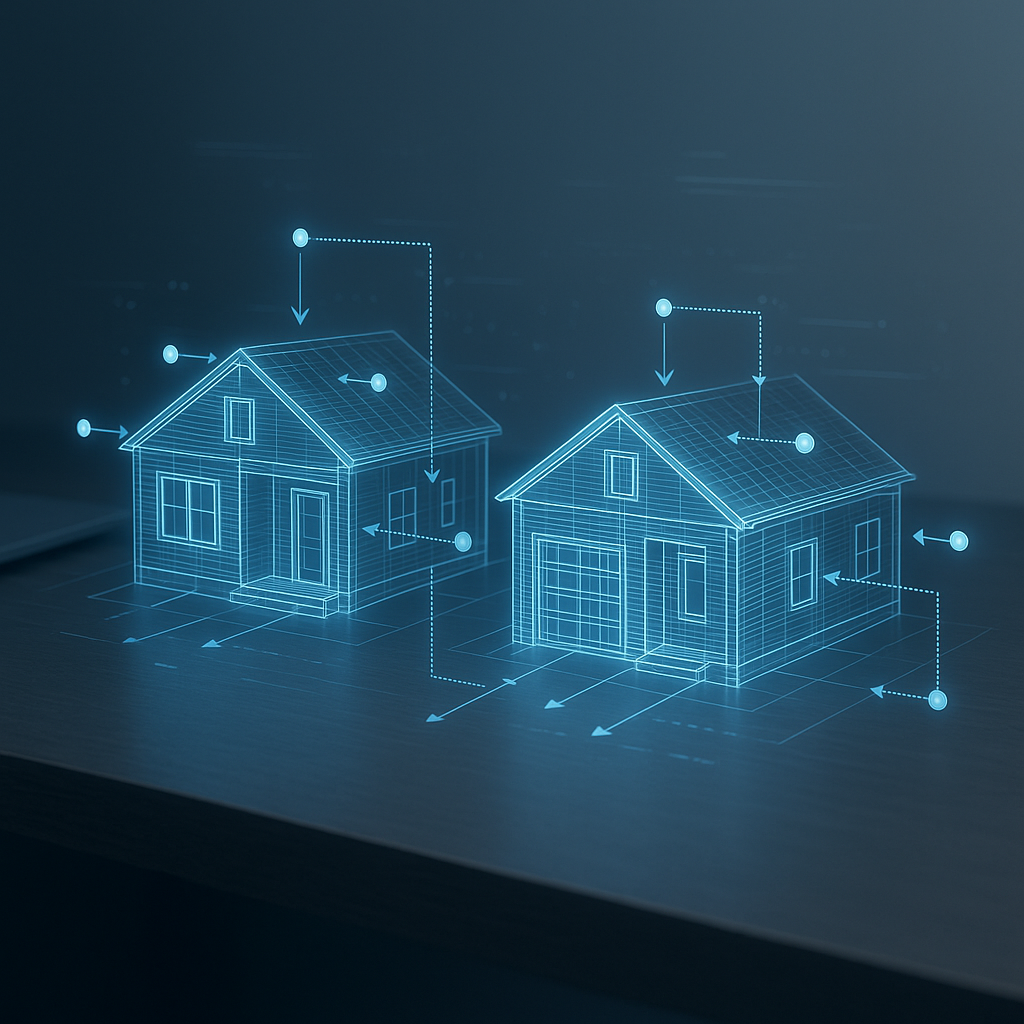 3D wireframe visualization of rental unit inspections with photo documentation