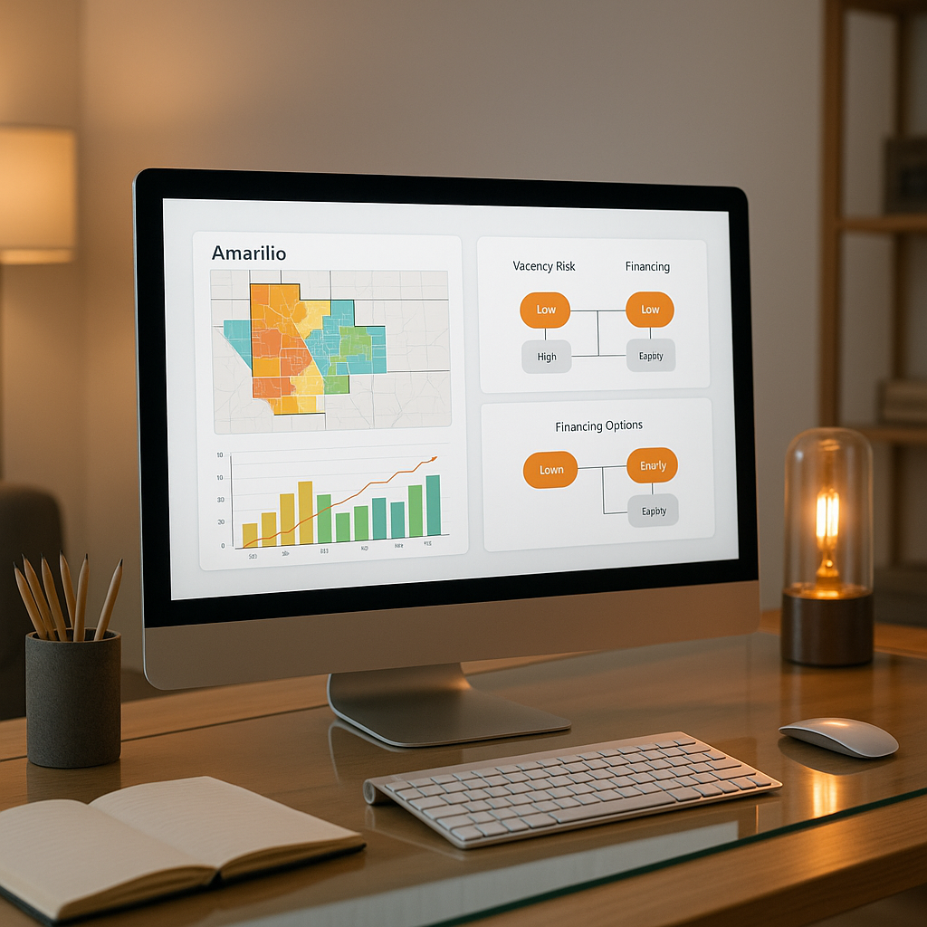 Workspace displaying market data and zoning maps of Amarillo