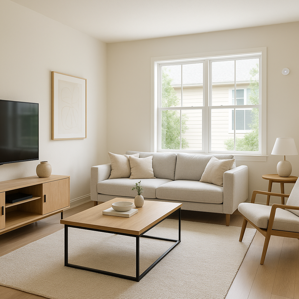 Modern rental unit interior conveying tenant satisfaction