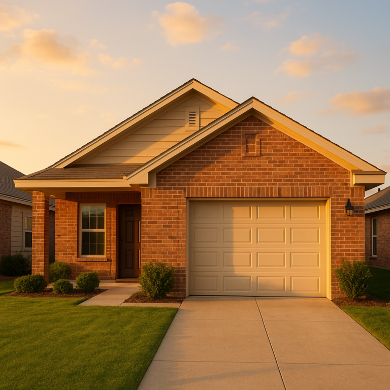 Sunlit Amarillo suburban home exterior with a tidy front yard, ideal for first-time buyers exploring loan options in the Texas Panhandle