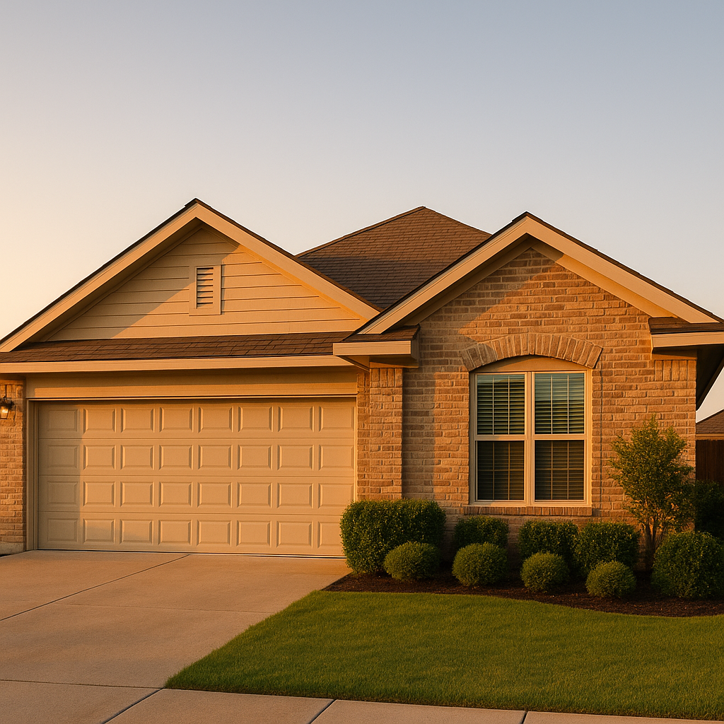 Well-maintained Texas Panhandle rental home exterior at golden hour