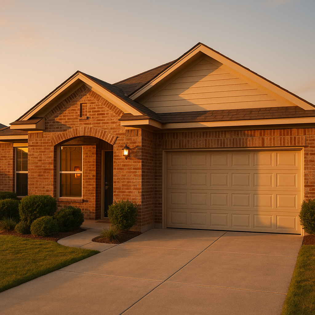 Well-maintained single-family rental home in the Texas Panhandle at golden hour