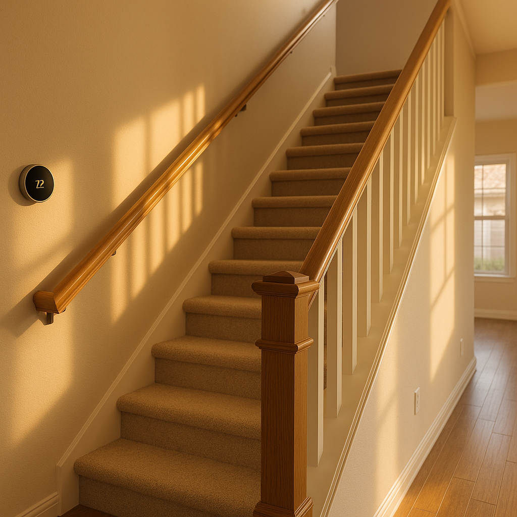 Well-maintained staircase with a sturdy handrail highlighting home safety