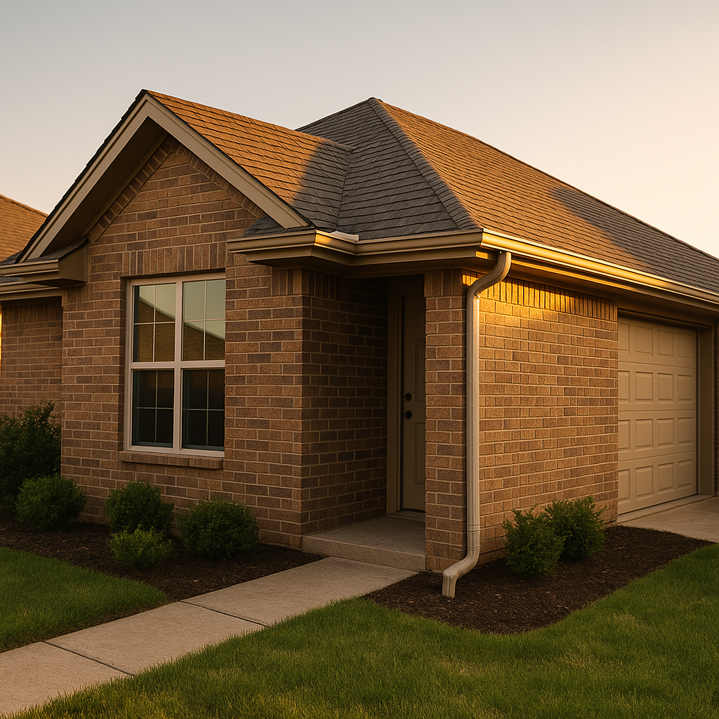 Amarillo home exterior showing roof, gutters, and drainage grading