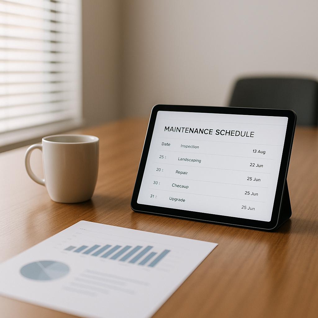 Professional office workspace with a tablet showing an offer timeline, reinforcing a structured selling process