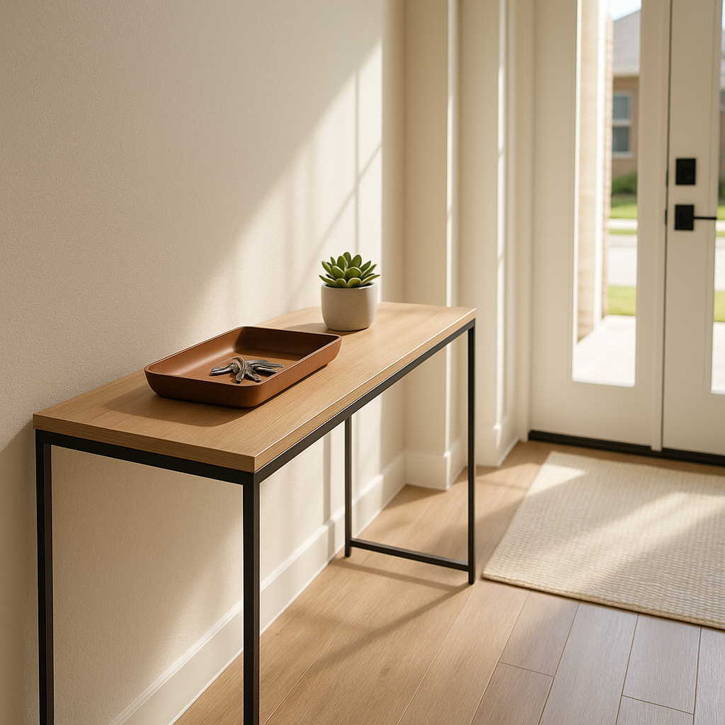 Minimalist rental home entryway showing order and move-in readiness