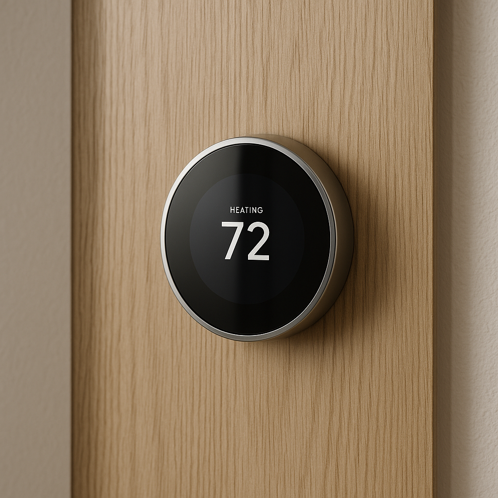 Smart thermostat on a modern wall representing home systems