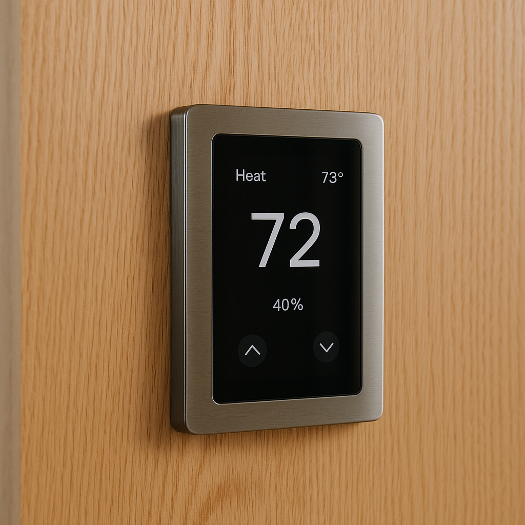 Smart thermostat panel in modern Texas home