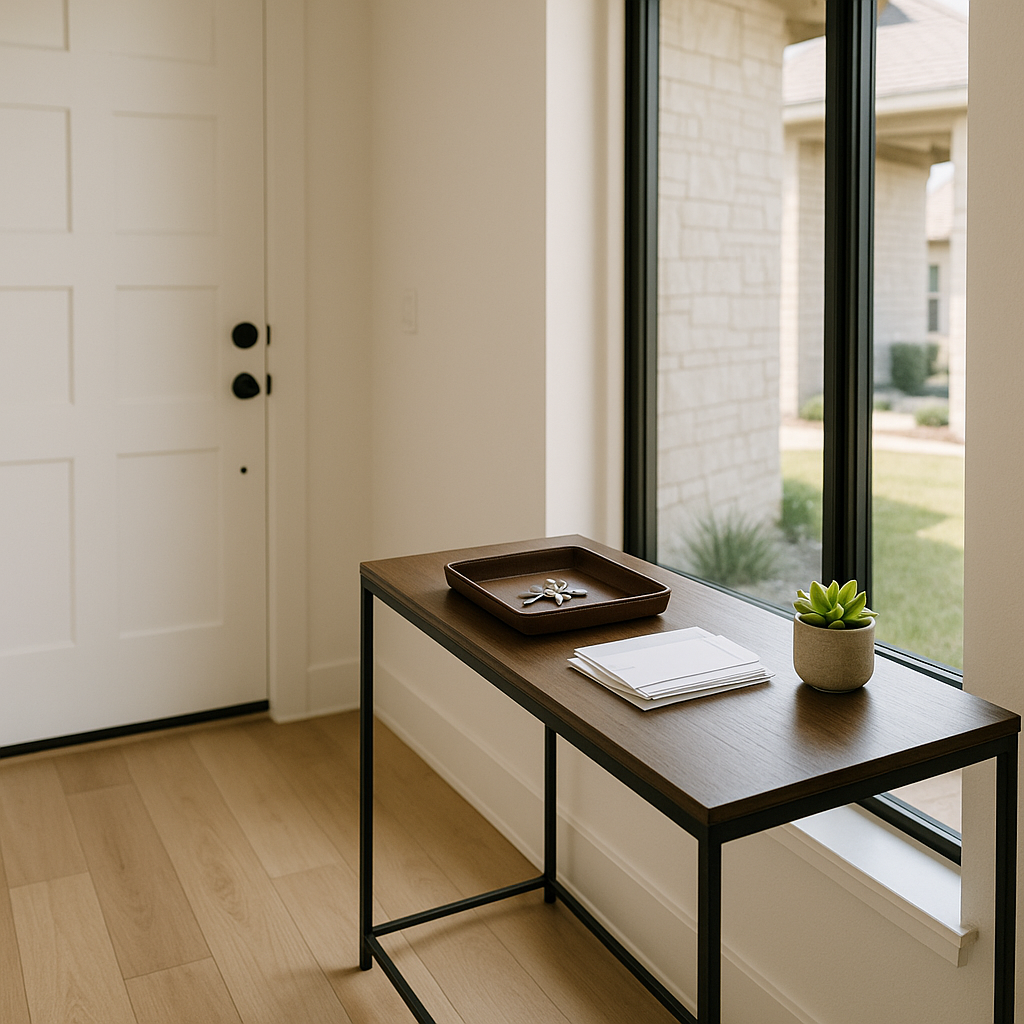 Minimalist entryway with keys and organized move-in setup