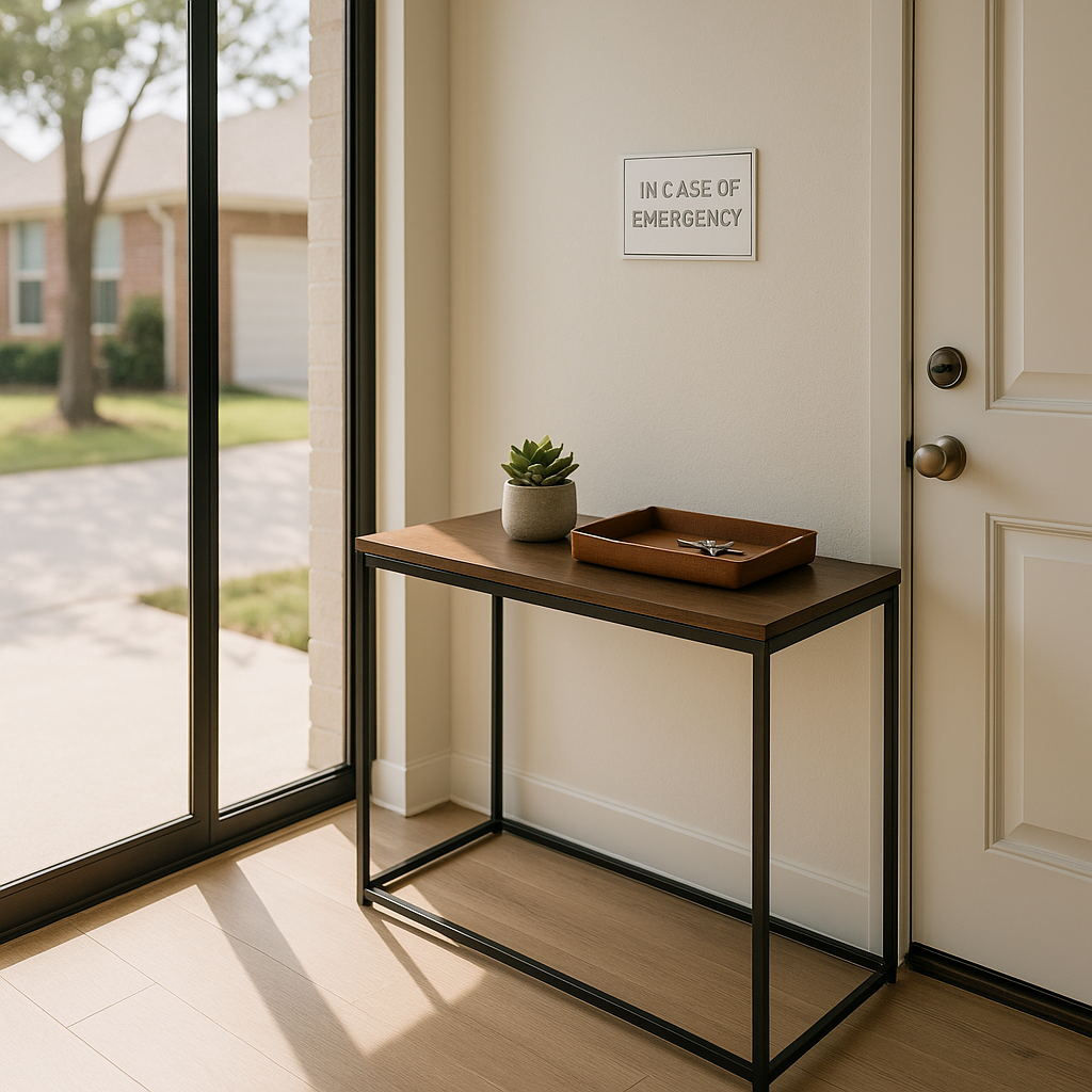 Organized entryway suggesting clear resident instructions