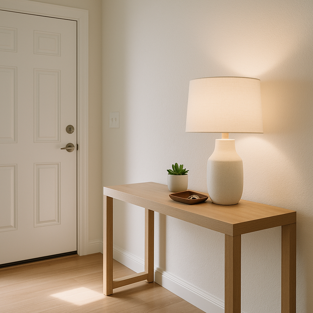 Sunlit, organized entryway in a Texas rental property