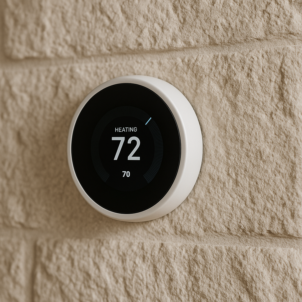 Smart-home thermostat detail suggesting controlled, systematic home readiness