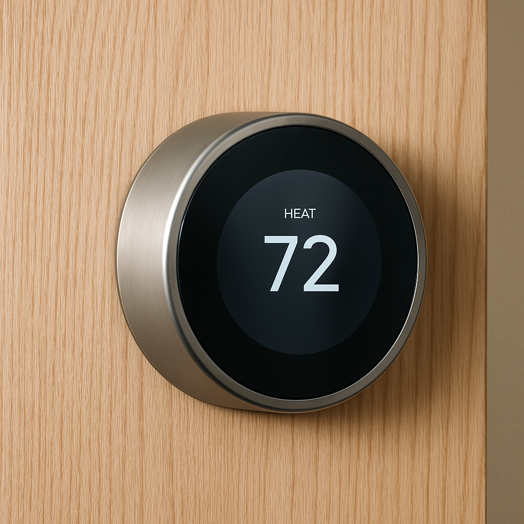 Smart-home thermostat integrated into a modern wall panel