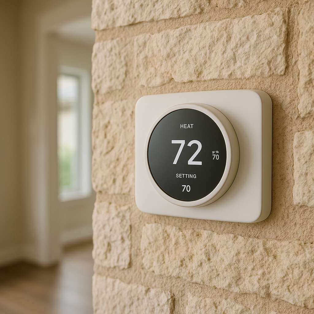 Smart thermostat detail representing consistent systems in rental operations