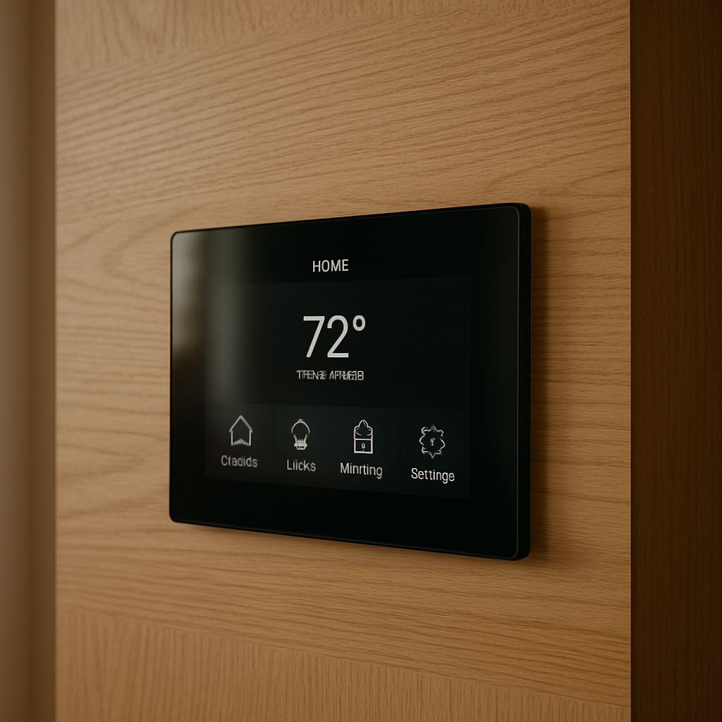 Smart home control panel detail on a modern wall