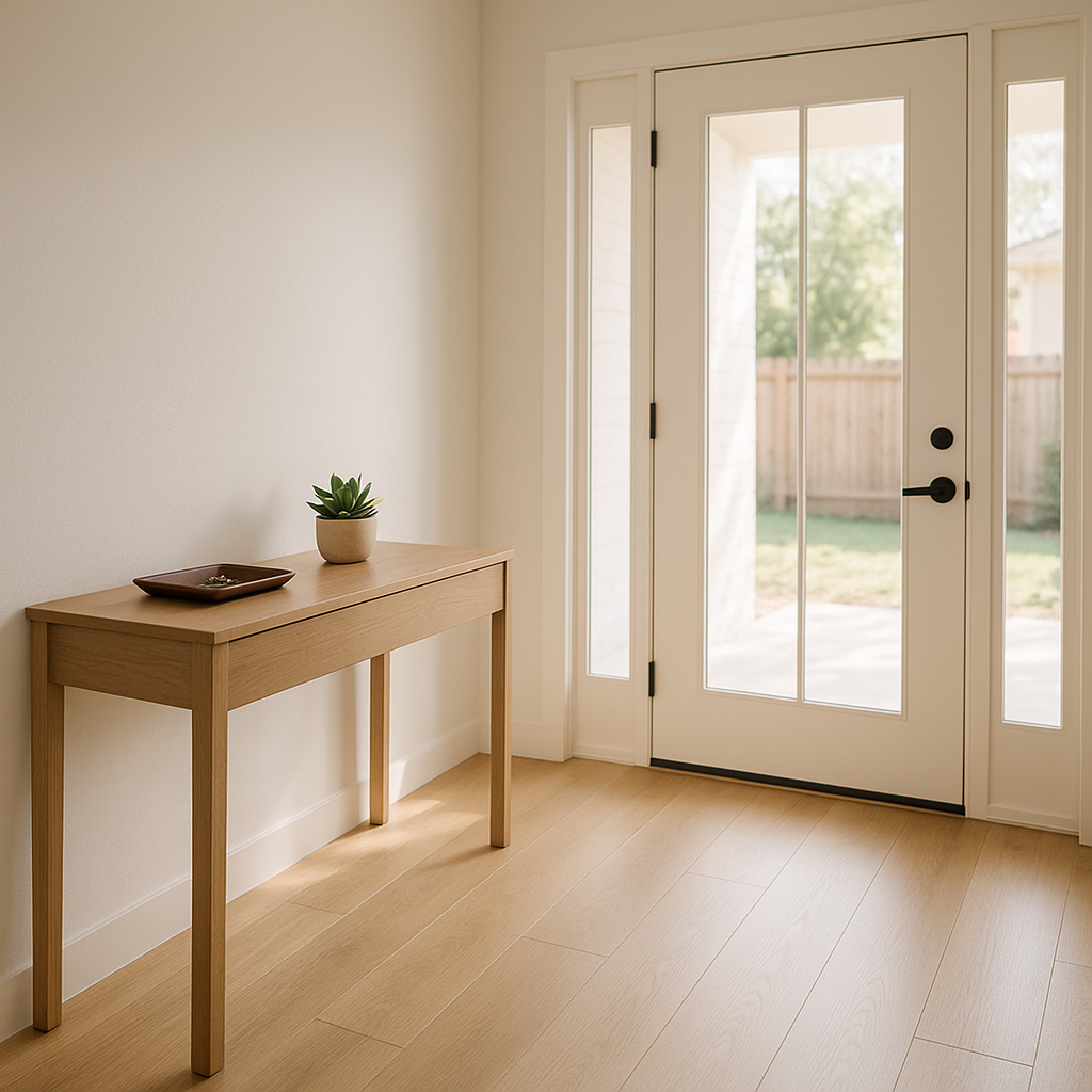 Minimalist modern rental property entryway ready for new tenants