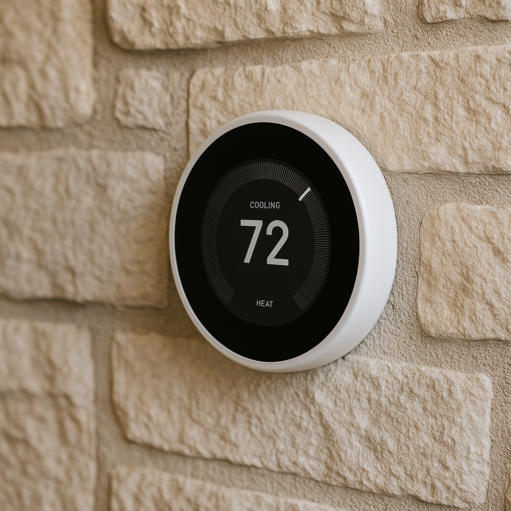 Smart thermostat indicating efficient HVAC control in a multifamily unit