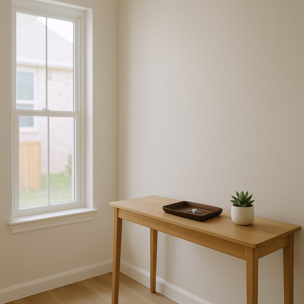 Neat, minimalist entryway in a Texas rental home