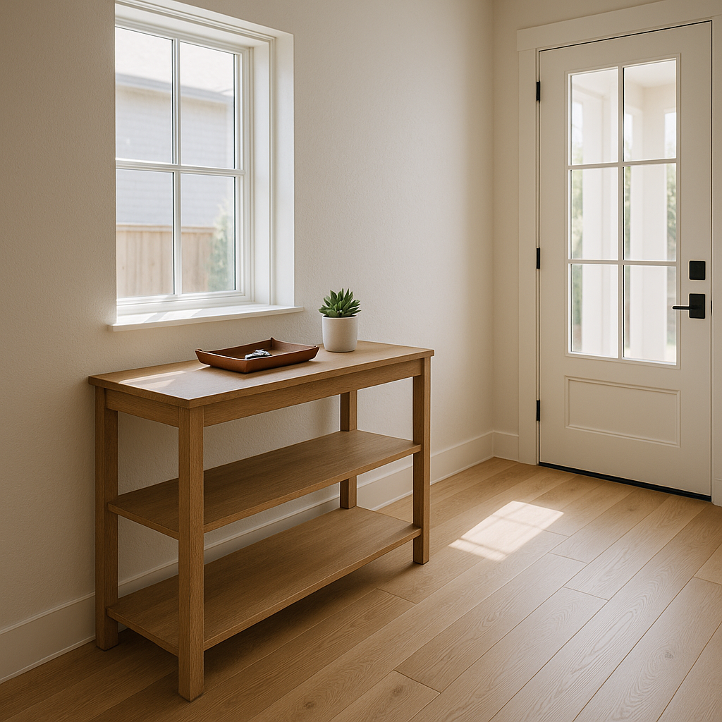Minimalist sunlit entryway in a well-managed Texas rental home